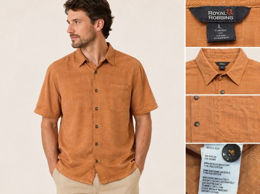Gorpcore Royal Robbins Men's Button Down Shirt Size L Classic Fit Orange